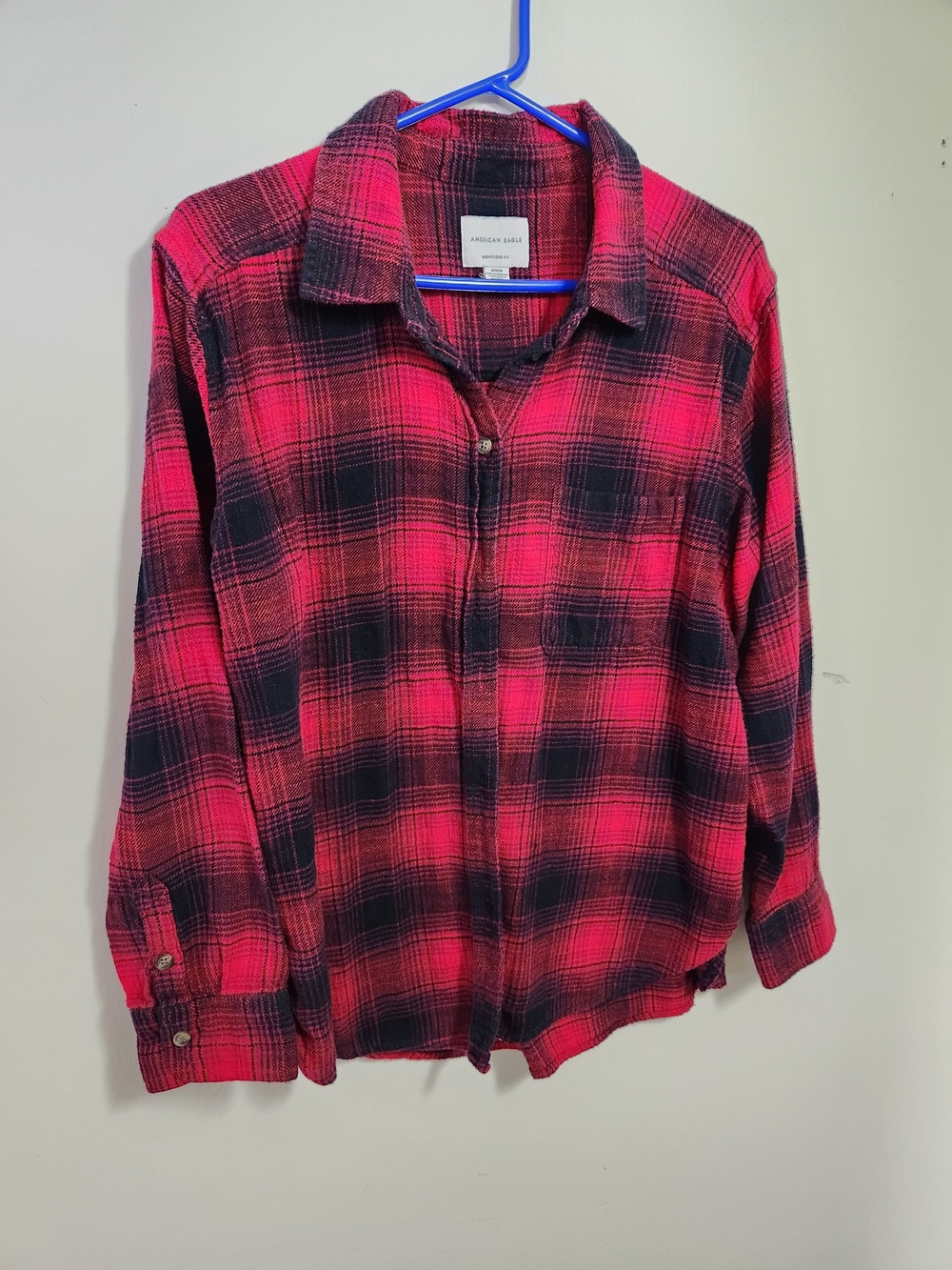 American Eagle Outfitters Womens Red & Black Plaid Button-Up Shirt M Medium